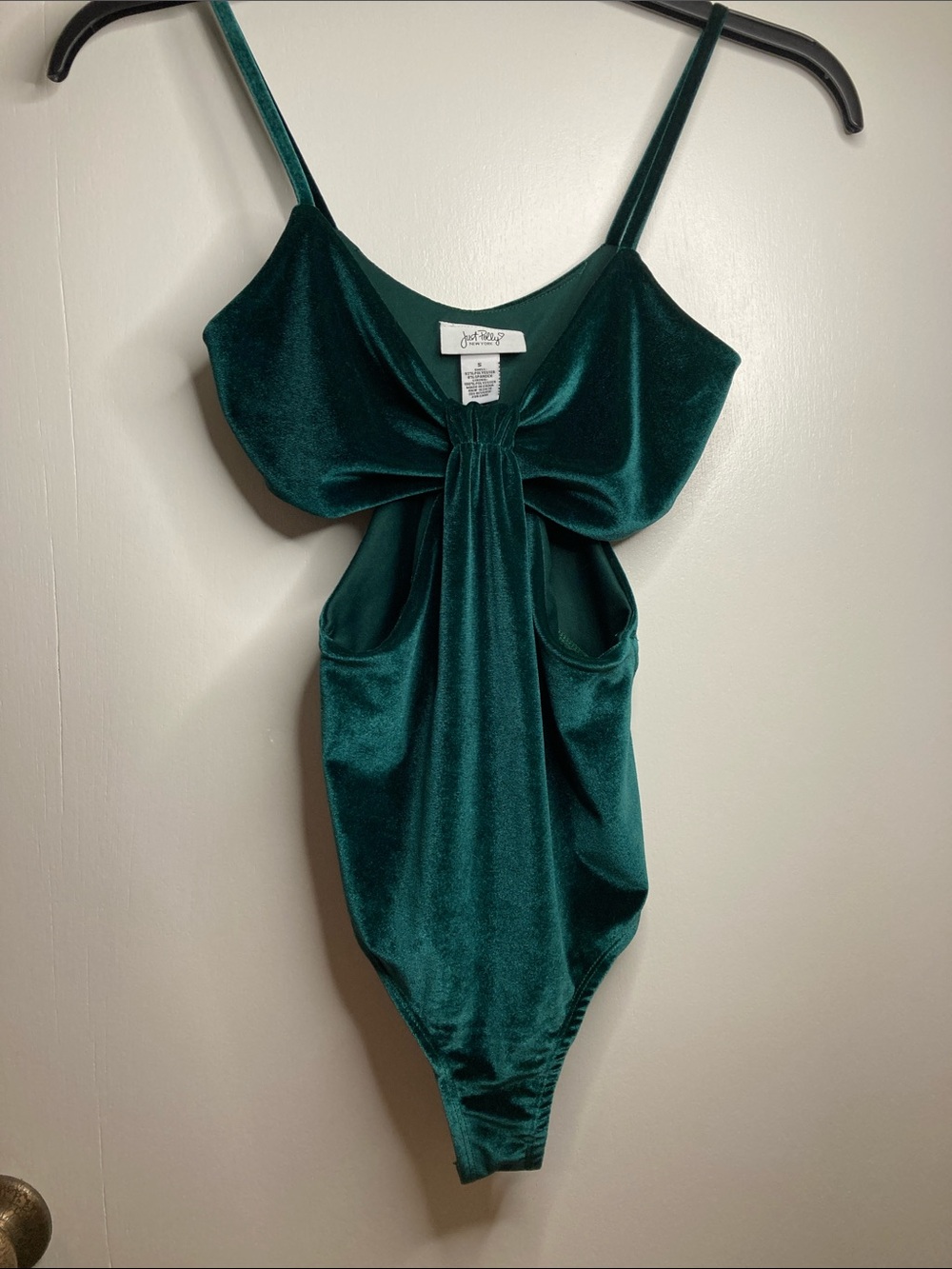 Just Polly Emerald Velvety Tie-Front Bodysuit Small
